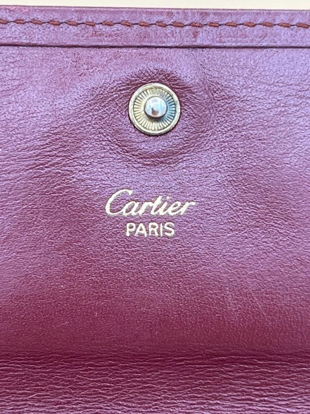 Cartier Paris Vintage Bordeaux Leather Long Trifold Wallet Gold Corners Kisslock